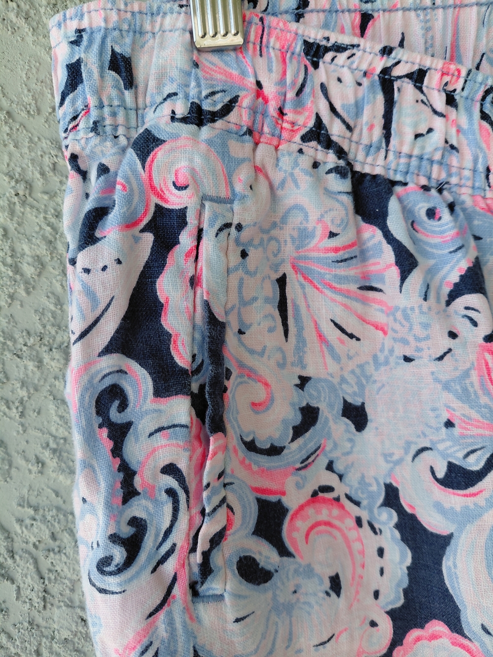 Lilly Pulitzer Linen  Beach Pants  Blue Pink Coastal Print Pull-On Casual Resort - Picture 8 of 12